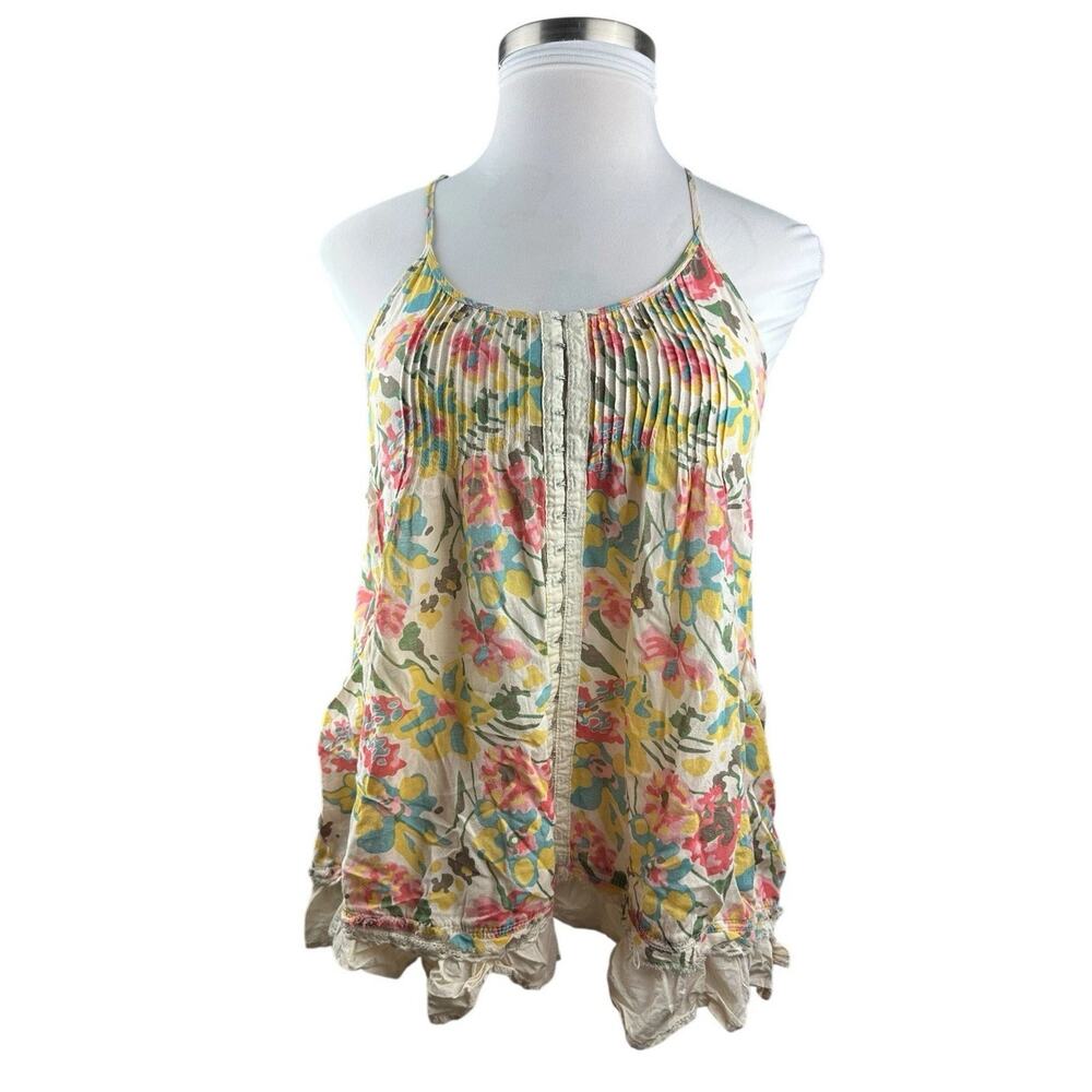 Free People Pintuck Ruffle Sheer Floral Sleeveless Swing Tunic Top Pockets Small - Picture 15 of 16